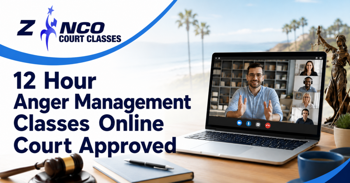 Participant attending a 12 hour online anger management class for a court requirement