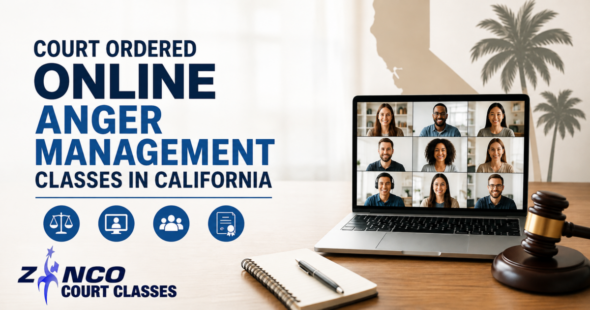 Participant attending court ordered online anger management classes in California