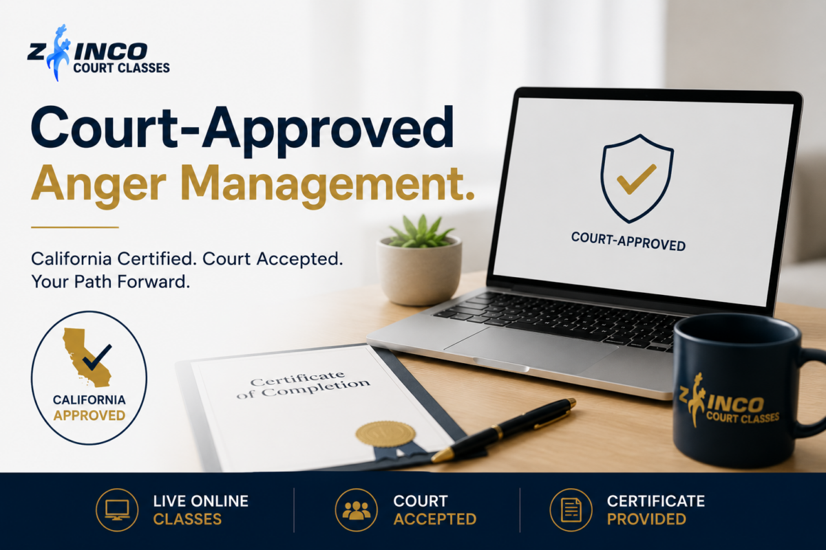 Court-approved anger management program in California with online classes, certificate of completion, and court compliance