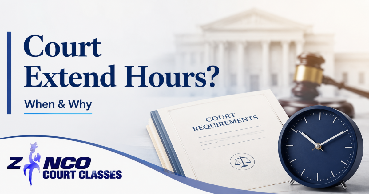 Court requirements document and clock representing extended anger management hours