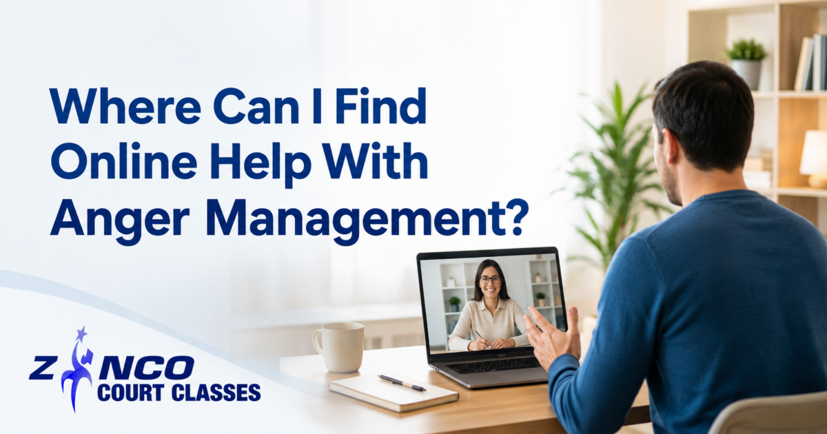 Person receiving online anger management support through a live virtual session